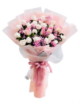 24 PINK AND WHITE ROSE BOUQUET – 24 STEMS